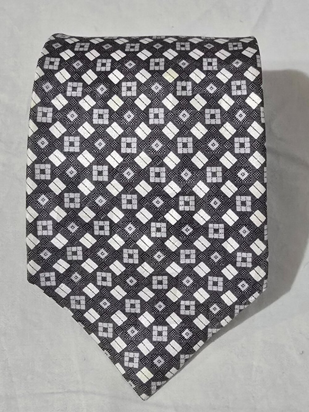Stefano Ricci Made in Italy 100% Silk Necktie - Gray White Geo